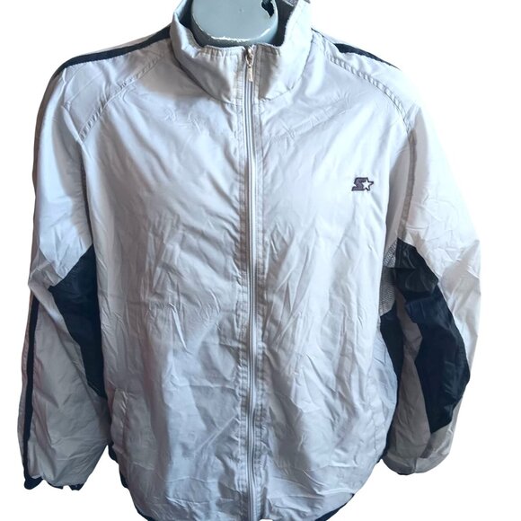 Vtg Mens Windbreaker Jacket Large 1990's Starter Mens Gray & Black Zip-Up - Picture 1 of 5
